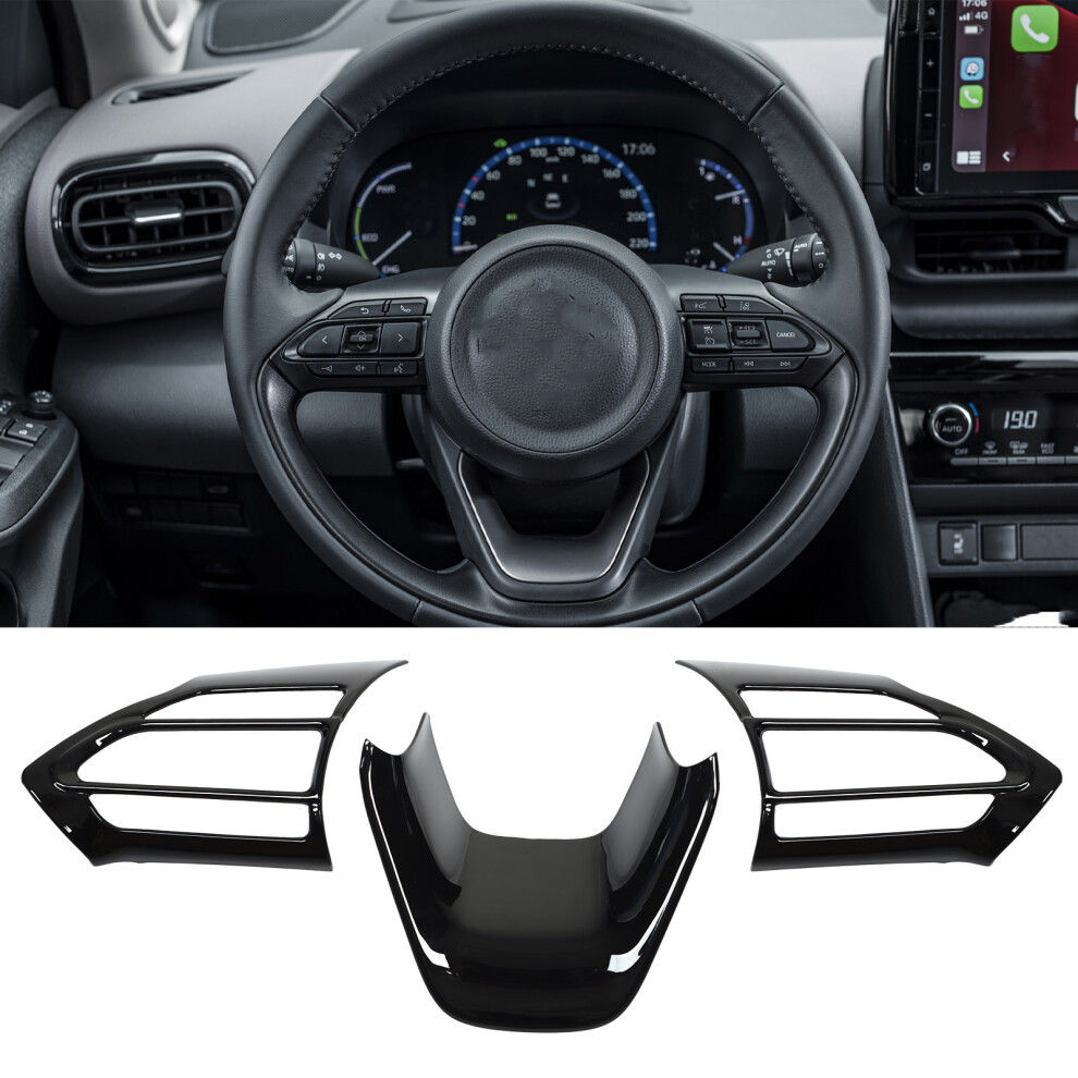 3Pcs Bright Steering Wheel Trim Frame For Yaris Sienta Aqua 2020-2022 Black 3241389961033