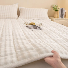 Queen Size Mattress Topper 90x200cm Extra Thick Sherpa Pad with NonSlip Straps White