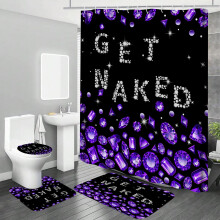Purple Shower Curtain Set Waterproof with Rugs Mats Luxury Crystal Design and Hooks 71x71in