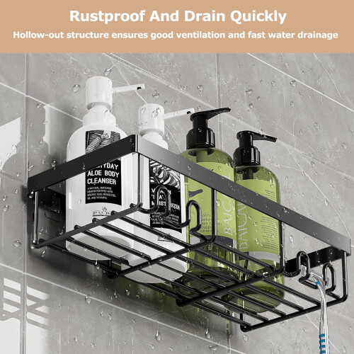 Rustproof Shower Caddy 2 Pack NoDrill Wall Mounted Bathroom Shelf with Hooks for Storage 1