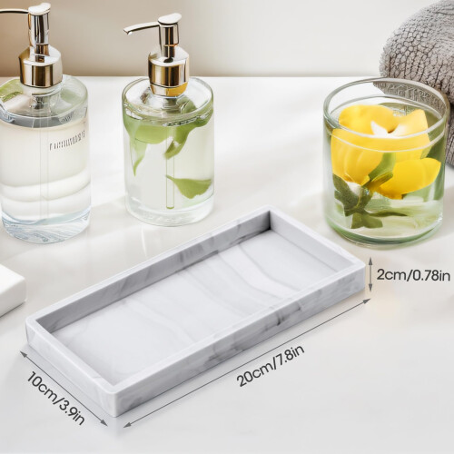 Bathroom Tray Marble Pattern, NonSlip Waterproof Rectangular Vanity Organizer for Candles Towels Cosmetics 1