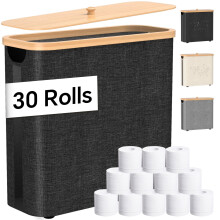 Large Capacity Waterproof Toilet Paper Holder with Bamboo Lid, Foldable Storage Basket for Bathroom