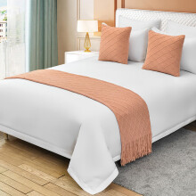 Pink Knitted Bed Runner Twin Size Cotton Blend with Tassels for Sofa or Bed Decor
