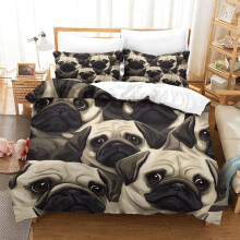 Pug Bedding Set 3D Duvet Cover with Pillowcases Microfiber Breathable Wrinkle Resistant Single 140x200cm