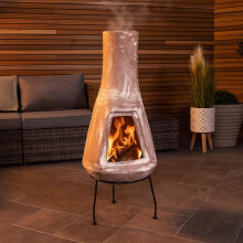 CHARLES BENTLEY Outdoor, Garden, Patio, Smooth Tall Large Barcelona Clay Chiminea, Natural Clay Finish, Includes Iron Stand & Furnace Lid, Tall