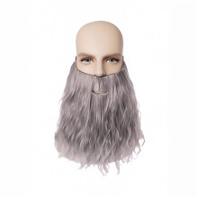 Compatible long curly wizard beard with elastic band, funny facial hair Halloween fake beard, suitable for cosplay party supplies, gray