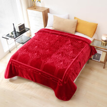 Queen Size Plush Raschel Blanket 8lbs Heavyweight Warm Embossed Fleece, Oversized Winter Bedding Burgundy