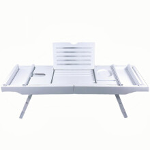 Adjustable Bamboo Bathtub Tray and Bath Caddy with Wine Glass Holder, Waterproof Foldable Design