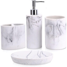 Marble Bathroom Accessory Set 4 Piece Elegant MarbleInspired Design for Countertop Decor