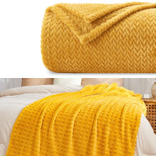 Mustard Yellow Throw Blanket Ultra Soft Reversible Flannel Fleece Lightweight AllSeason Warm