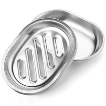 Stainless Steel Soap Dish Chrome Dual Layer Drainage Striped Rustproof Holder for Bathroom Kitchen