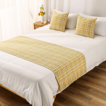 Queen Size Bed Runner with Tassels, Hotel Style Decorative Scarf, Dustproof Bedding Protector, Yellow 240x70cm