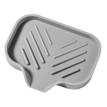 Silicone Soap Dish with SelfDraining Spout for Sink Organizer Tray, Gray Small Size
