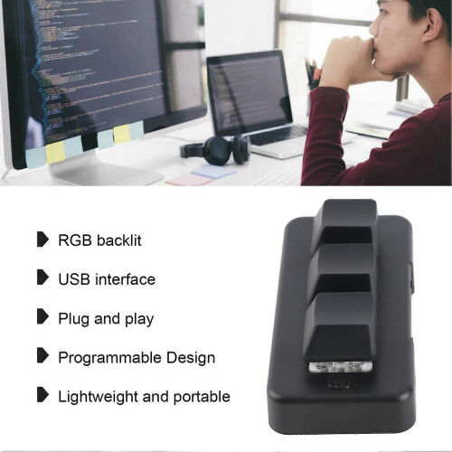 3 Key Keypad RGB Backlit 3 Keys USB Interface Mini Mechanical Programmable Plug and Play Macro Keypad for Computer Black 1