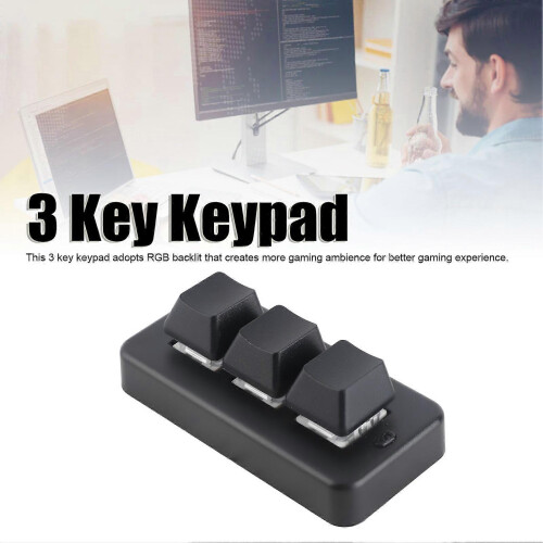 3 Key Keypad RGB Backlit 3 Keys USB Interface Mini Mechanical Programmable Plug and Play Macro Keypad for Computer Black 2