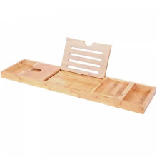 Bamboo Bathtub Tray with Tablet Holder, Wine Slot and NonSlip Grip, Adjustable 32.3 Inch Bath Caddy