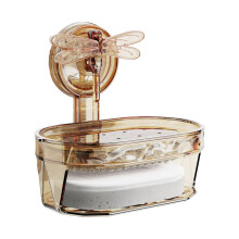 Dragonfly Suction Cup Soap Dish Keeps Soap Dry, Bathroom Wall Mounted Holder with Drain Tray, Brown