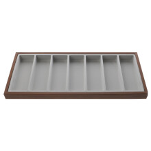7 Slot Bamboo Sunglasses Organizer with Clear Slot Design, Stackable Wooden Eyewear Storage Tray