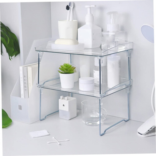 Stackable Storage Shelf Organizer for Cabinets and Closets, Corner Rack for Bathroom and Office 1