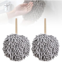 Hanging Hand Towel Set, Quick Dry Chenille Plush with Fast Absorbency for Kitchen and Bathroom, Gray