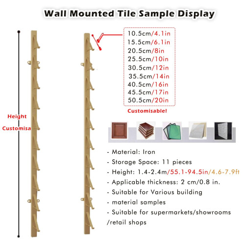 Tile Display Rack with Adjustable Shelves, Wall Mounted Tile Sample Holder, Gold 25.5cm 2