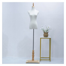 Female Mannequin Torso Dress Form with Adjustable Height and Wooden Base for Clothing Display