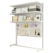 Pegboard Storage Rack with 3 Shelves Adjustable Metal Stand, White Garage and Workshop Organizer
