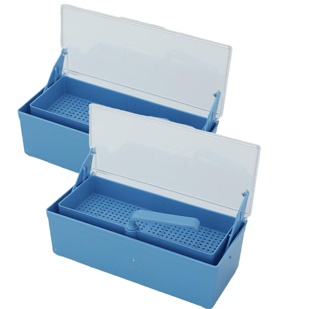 Blue Medical Instrument Sterilization Tray With Removable Drain Basket For Dental Tattoo Tools 2 Pack