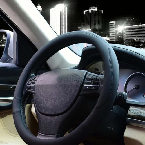 Universal 38cm Black Artificial Leather Car Steering Wheel Cover 2