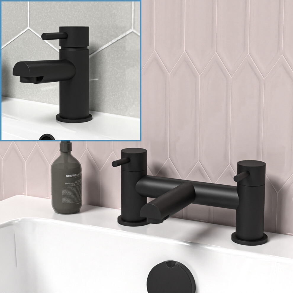 Nes Home Basin Single Lever Mixer Tap & Bath Filler Mixer Tap Matt Black