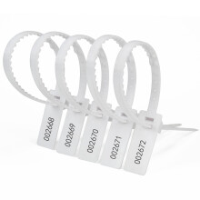 Tamper Evident Plastic Security Seals with Serial Numbers, White Pull Tight Tags, 100 PCS