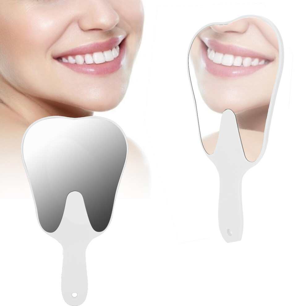 Dental Hand Mirror Tooth Shaped with Ergonomic Grip, ShatterResistant Surface for Clinic (White)