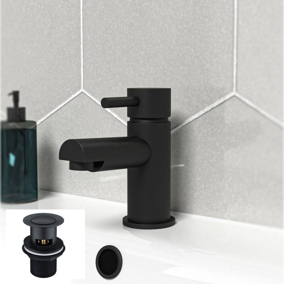 Nes Home Bathroom Basin Single Lever Mixer Tap & Waste Matt Black-image-OPC-PF29HQ7-NEW