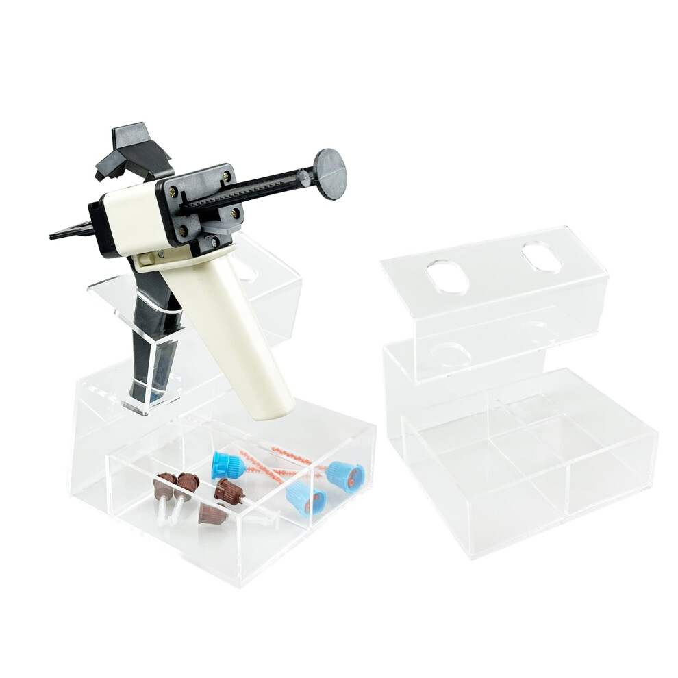Clear Acrylic Dental Impression Gun Organizer with 2/4 Slot Mixing Tips Holder for Dental Clinic