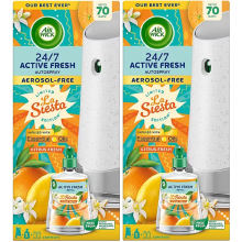 2 x Air Wick Active Fresh 24/7 Automatic Spray Diffuser Unit + La Siesta (Citrus) Refill 228ml
