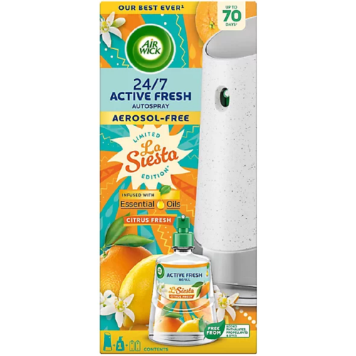 Air Wick Air Wick Active Fresh 24/7 Automatic Spray Diffuser Unit + La Siesta (Citrus) Refill 228ml