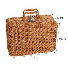 Woven Picnic Box Plastic Rattan 45L Retro Storage with Ring Handle