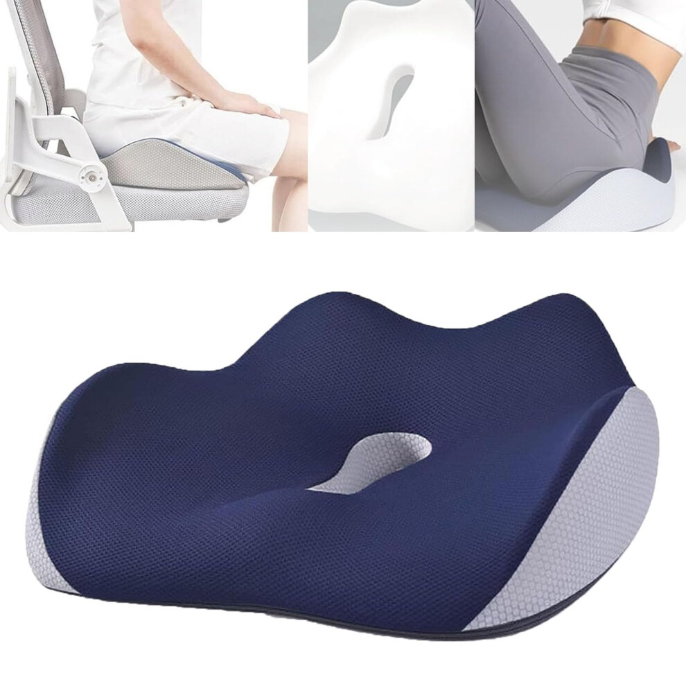 Blue Orthopedic Seat Cushion With Density Memory Foam For Tailbone Pain Relief, Office, Car, Wheelchair Â