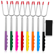BBQ Roasting Sticks Set with Adjustable Stainless Steel Meat Forks for Camping and Outdoor Cooking