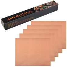 Copper BBQ Grill Mats 5 Pack Heavy Duty Non Stick Reusable Grill Pads for Outdoor Cooking 15.7 x 12.9 Inch