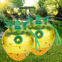 Solar Wasp Trap Outdoor with Solar Powered UV Light, Reusable Yellow Jacket Catcher, Yellow 2PC
