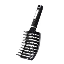 Row Vented Hairbrush with Ball Tipped Teeth, Curved, Non-Slip Handle, Black