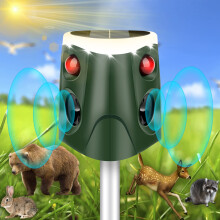 Solar Ultrasonic Animal Repeller with 360 Motion Sensor, Waterproof Pest Deterrent for Yard and Garden