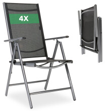 AREBOS High-Back Folding Garden Chair, Set of 4 | 7-position adjustable backrest up to 150° | Weatherproof & UV-resistant | High-back garden chairs