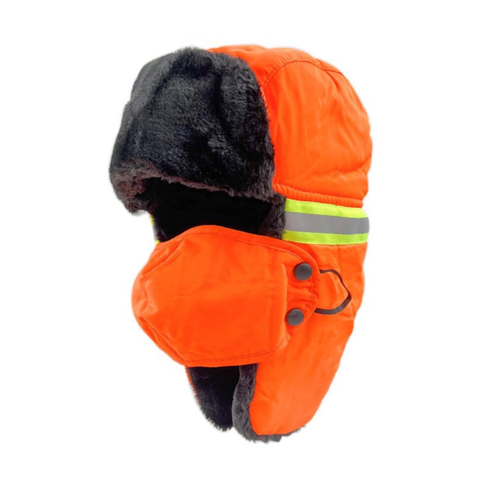 Reflective Winter Hat With Fluorescent Safety Color, Windproof Warm Plush For Outdoor Activities 9053599098430