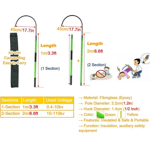Insulated Rescue Hook 2m Green with  Voltage Insulation and Ergonomic Rubberized Grip 2