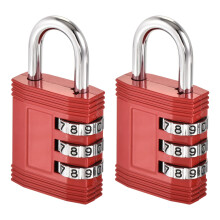 2 Pack Combination Padlock 3 Digit Keyless Resettable Code for Gym Lockers Luggage Toolbox Red