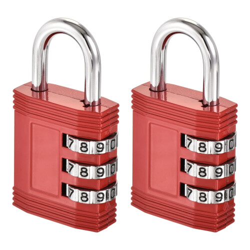 2 Pack Combination Padlock 3 Digit Keyless Resettable Code for Gym Lockers Luggage Toolbox Red