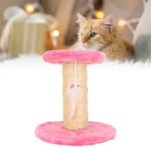 Pink Interaktiver Katzenkratzer mit 2 Ebenen, Plüsch & Sisalseil