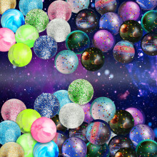 24pcs 32mm Bouncy Balls Galaxy Glitter Rubber Balls for Party Favors and Water Play